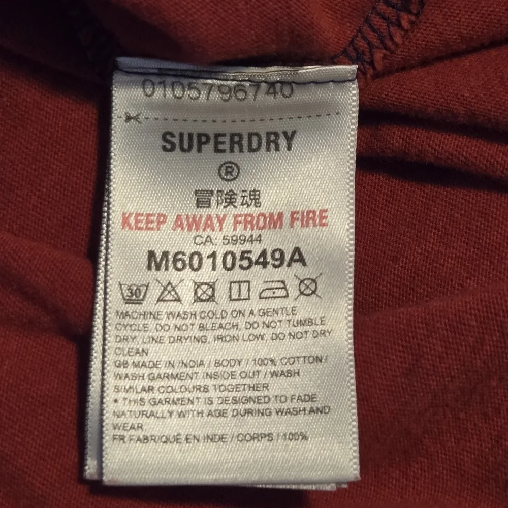 Superdry Mens Red Organic Cotton Essential Long Sleeve Baseball Top XXL